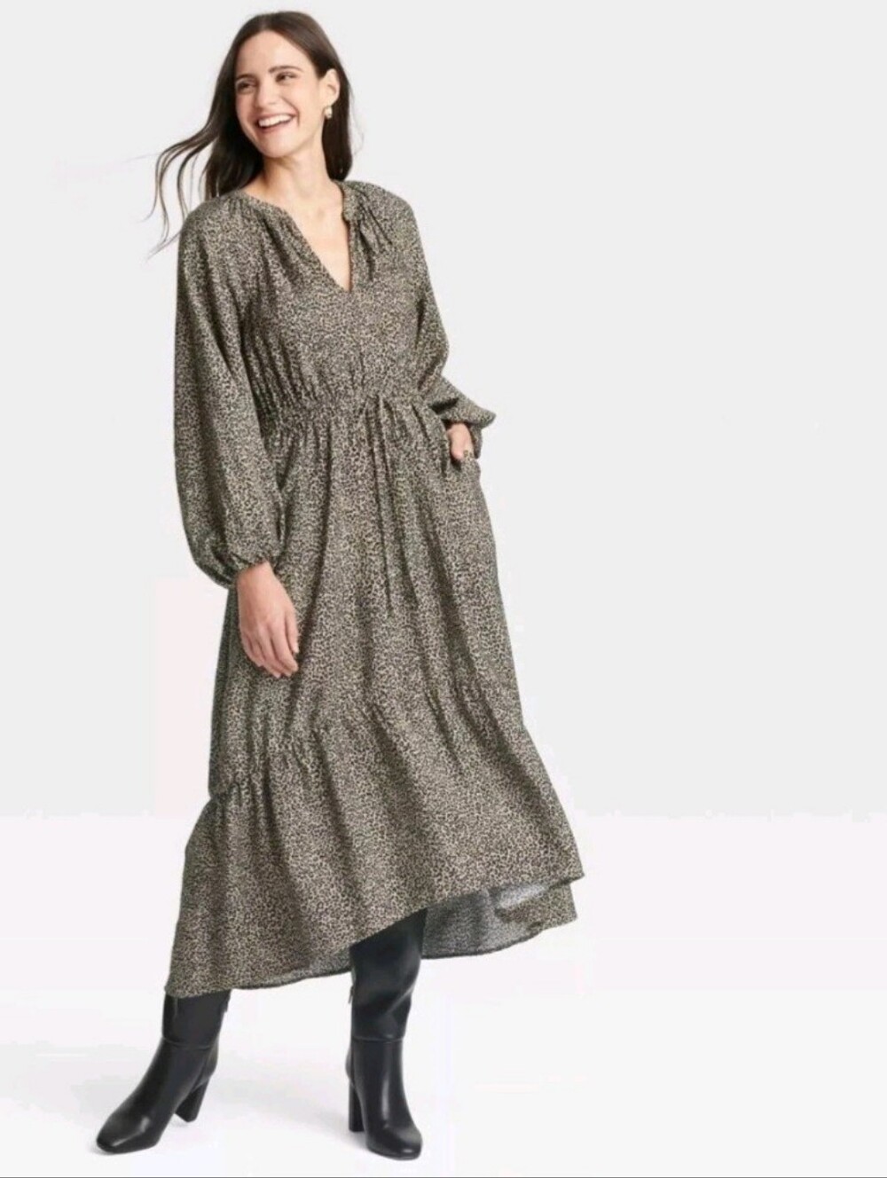A New Day Balloon Sleeve Printed Maxi Dress in Leopard